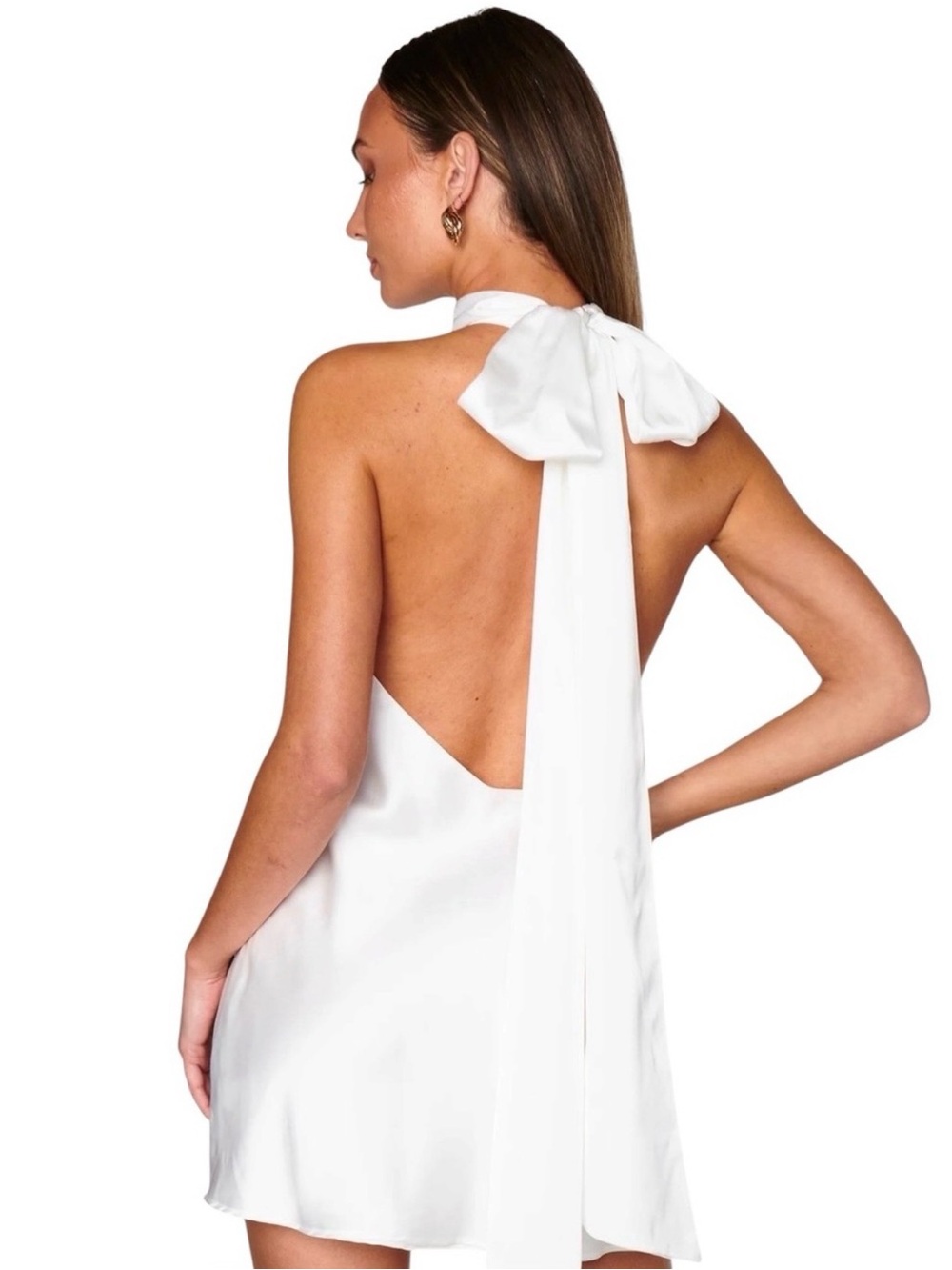 Show Me Your Mumu Lisa Mini Dress Womens XS White Luxe Satin Self Lined Halter